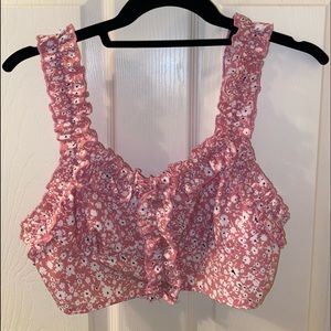 Pink ruffled button crop top